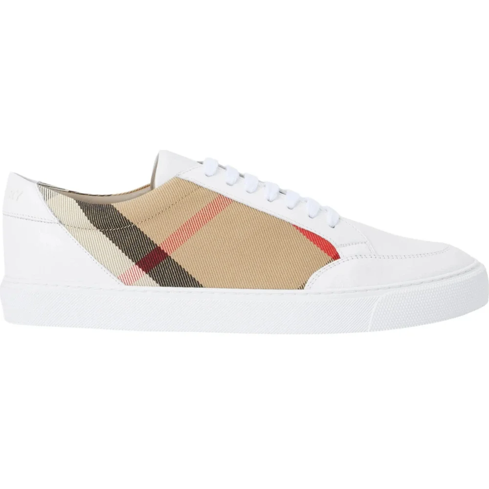 Burberry Salmond Vintage Check White Leather Logo Lace Up Low Top Sneaker 41